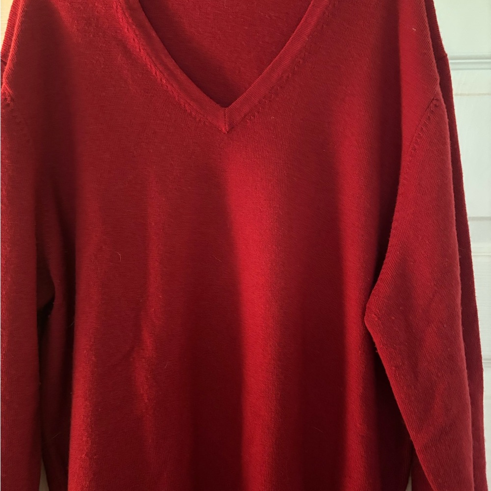 Brooks Brothers Men’s Merino Wool Red V-Neck Pullover Sweater Size XL